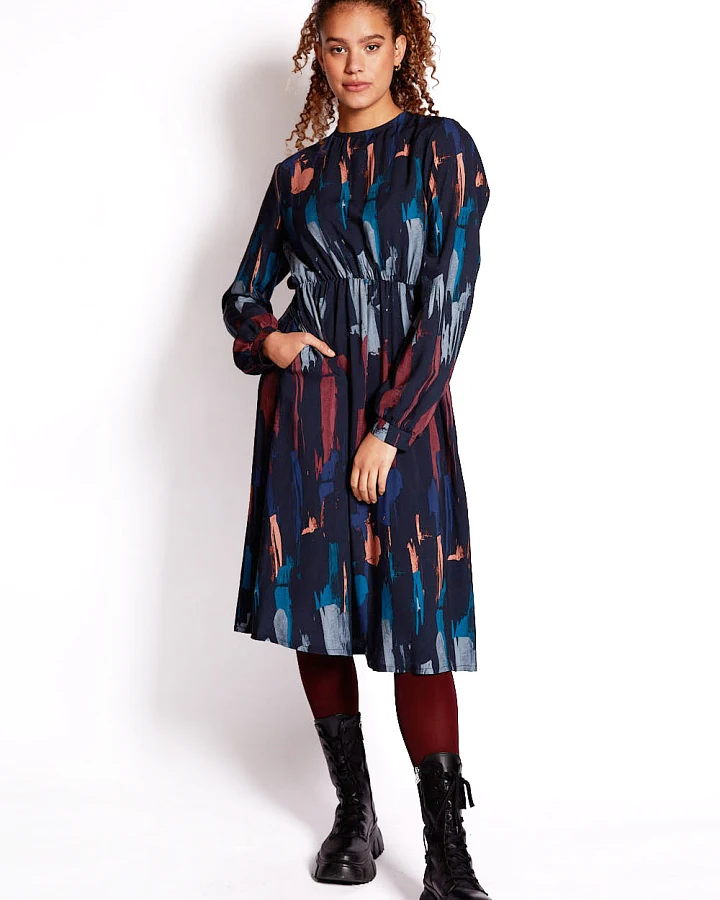 WiDDA Damen vegan Kleid Splash Graphic Pattern Dunkelblau