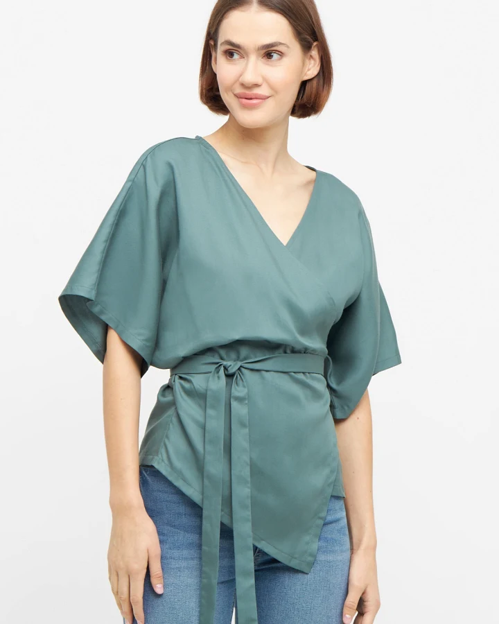 WiDDA Damen vegan Wickelbluse Aqua Türkis