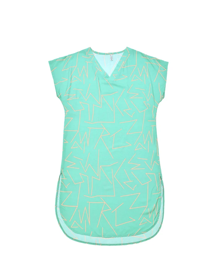 WiDDA Damen vegan Bluse Tunika Nomad Türkis Mit Korallenlinienmuster