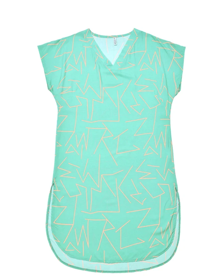 WiDDA Damen vegan Bluse Tunika Nomad Türkis Mit Korallenlinienmuster