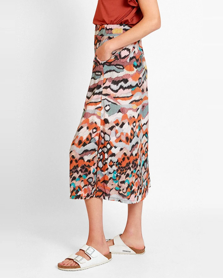 WiDDA Damen vegan Midirock Coolip Gemustert Multicolor