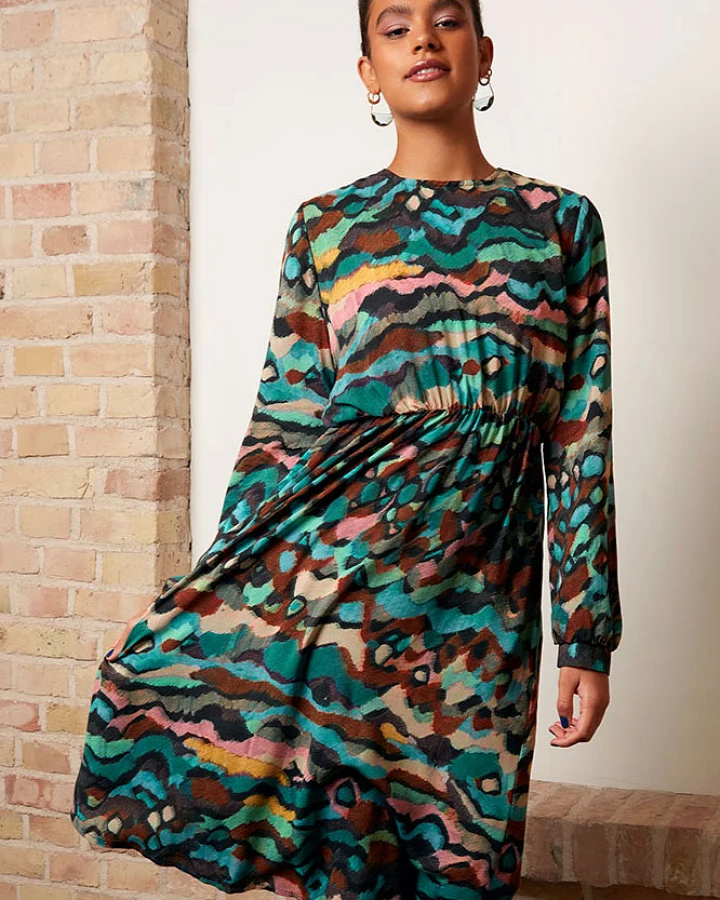 Widda Damen vegan Kleid Garbo Grünes Grafik-Muster