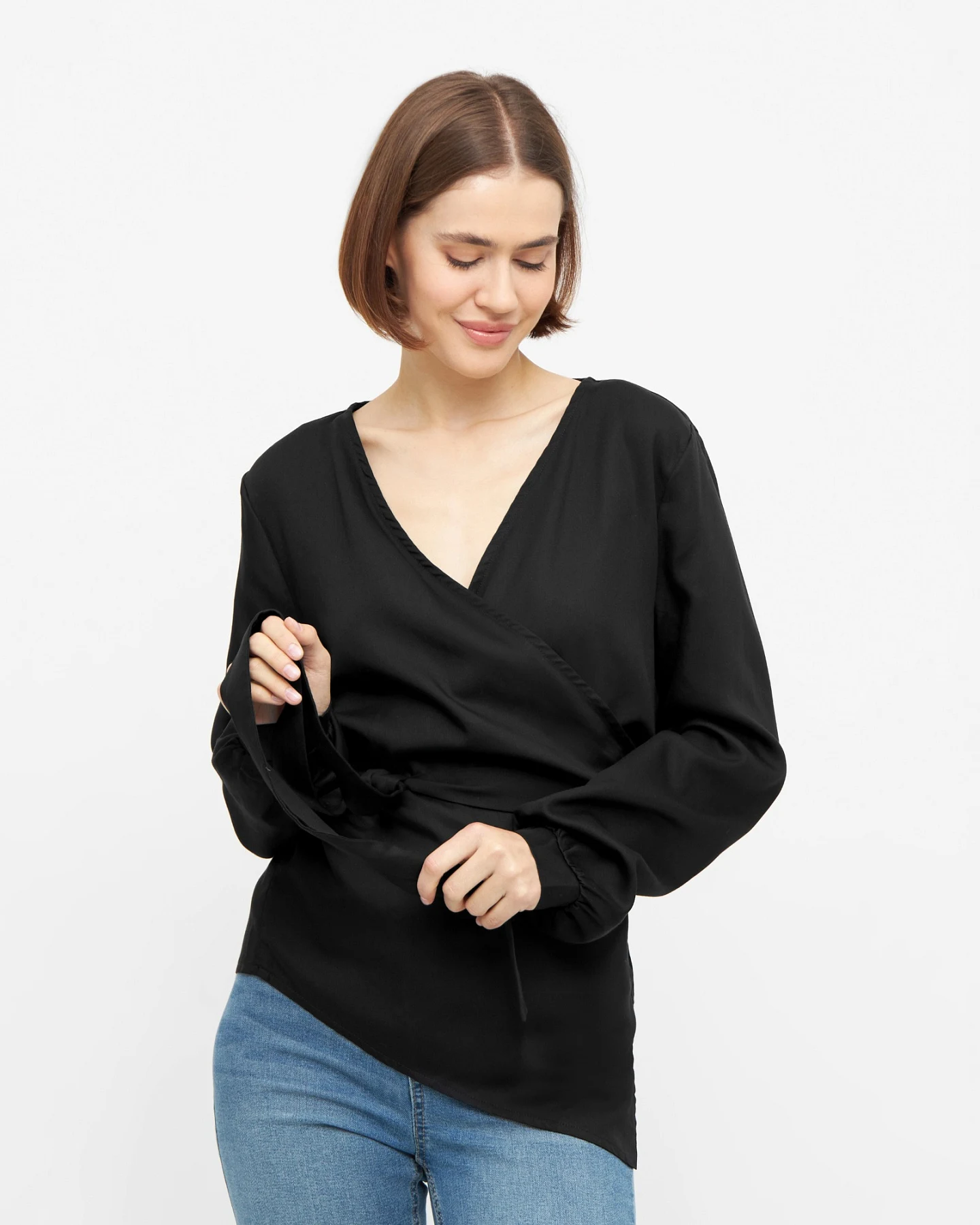 Widda Damen vegan Wickel-Bluse Kono Schwarz – Ansicht 2
