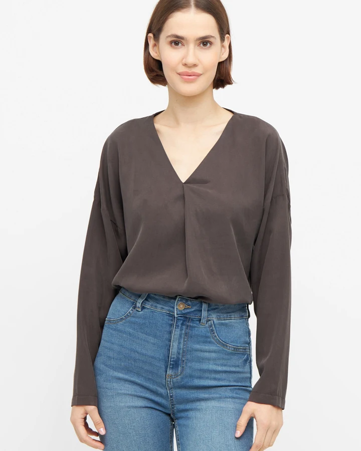 Widda Damen vegan Bluse Langarm Beata Taupe