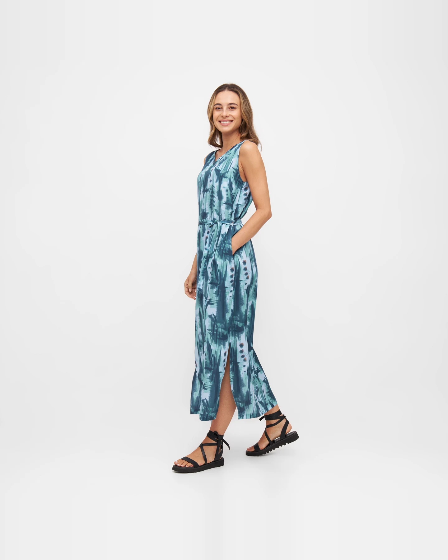 Widda Damen vegan Kleid Vani Aquarelle Print Blau – Ansicht 2