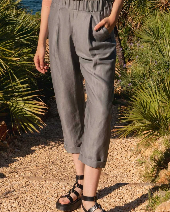 Widda Damen vegan Hose Plissee Jupp Grau