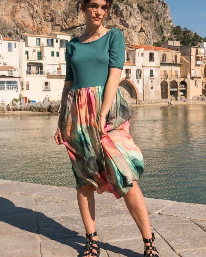 Widda Damen vegan Kleid Mixam Petrol/Wolken