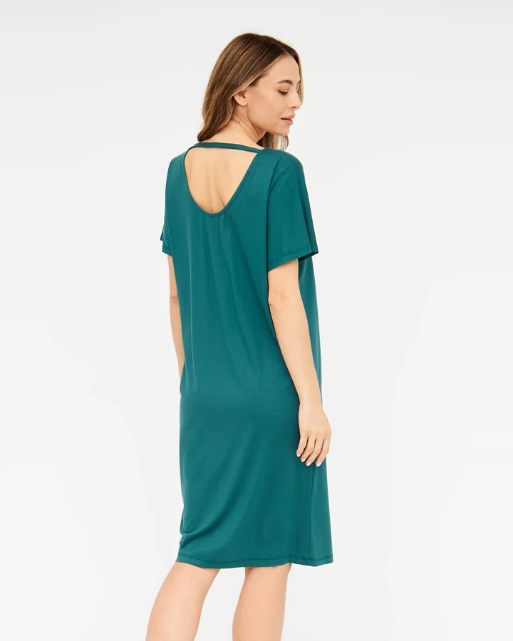Widda Damen vegan Kleid Rückenfrei Farlo Petrol