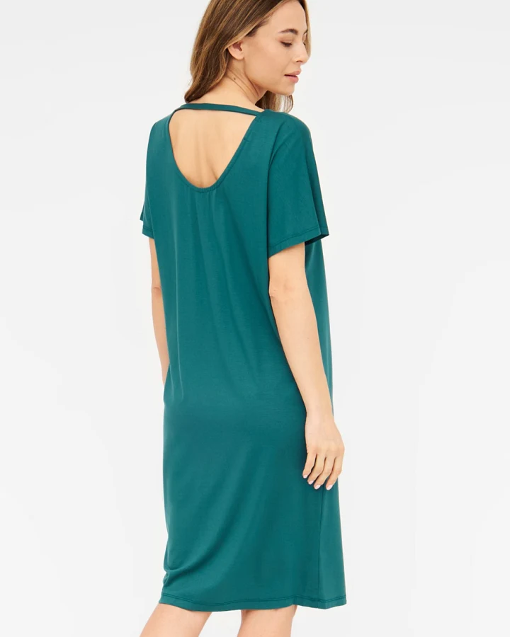 Widda Damen vegan Kleid Rückenfrei Farlo Petrol