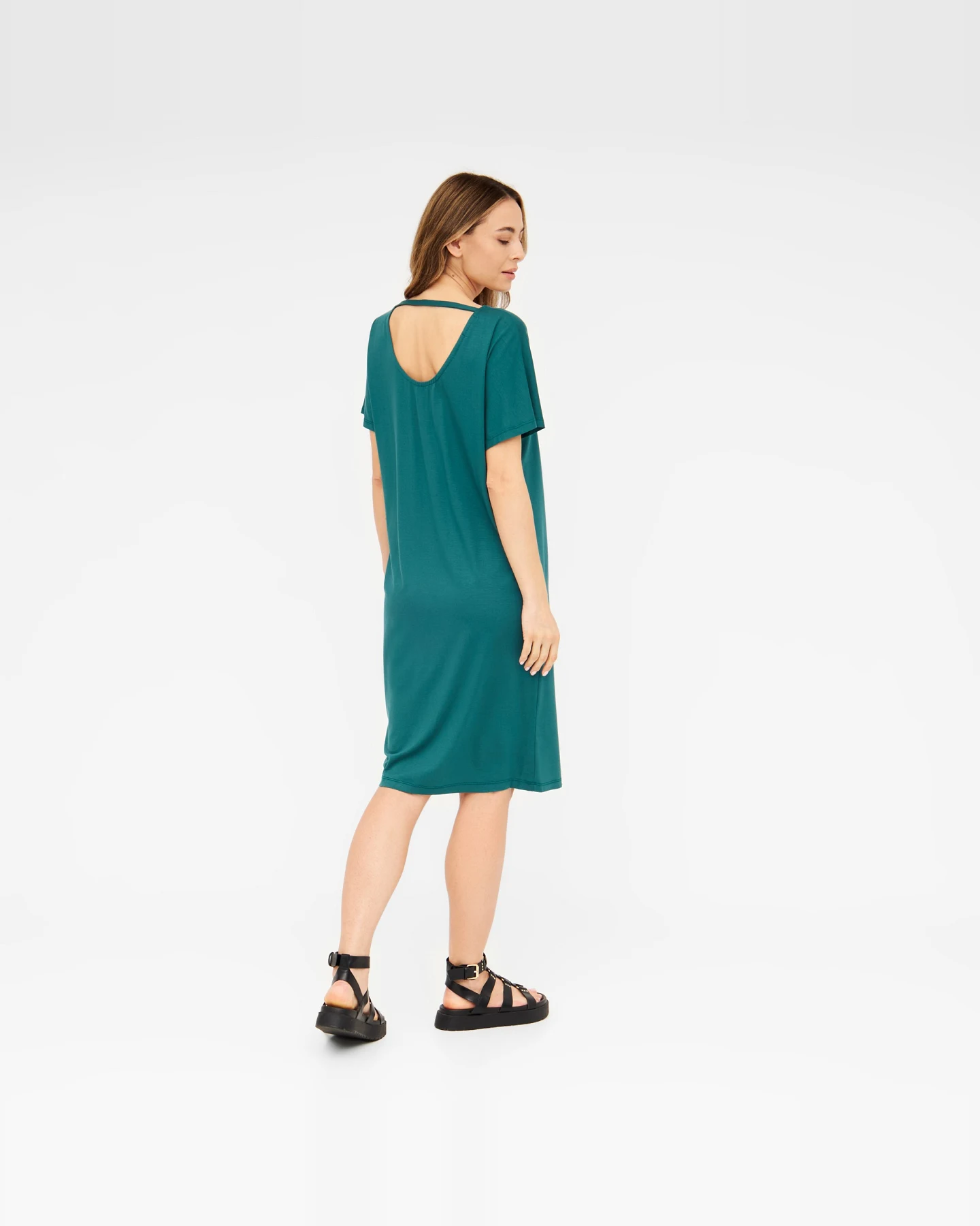 Widda Damen vegan Kleid Rückenfrei Farlo Petrol – Ansicht 2