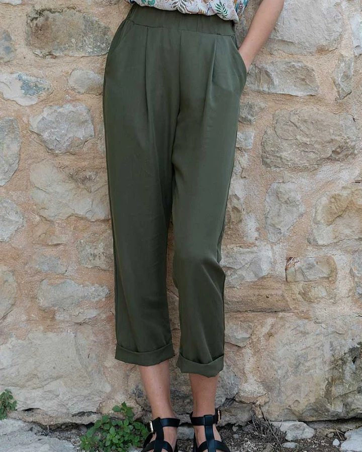 Widda Damen vegan Hose Plissee Jupp Olivgrün