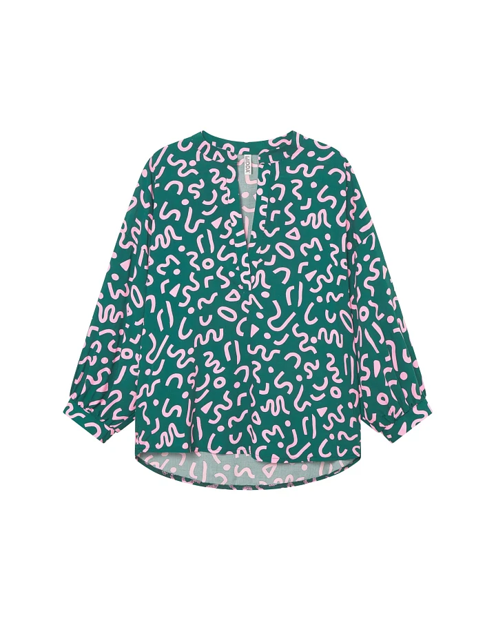 Widda Damen vegan Bluse Monya Forms Petrolgrün & Rosa