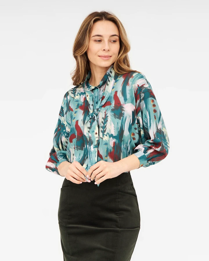 Widda Damen vegan Bluse Statement Mavis Watercolor Petrol
