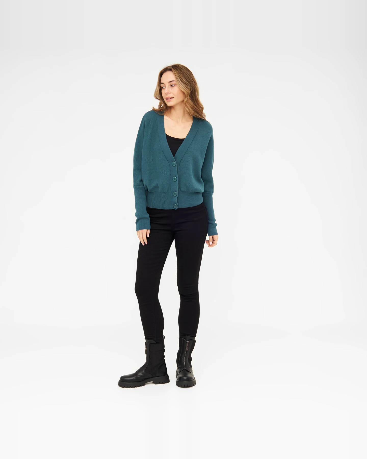 Widda Damen vegan Strickjacke Kara Petrol – Ansicht 2