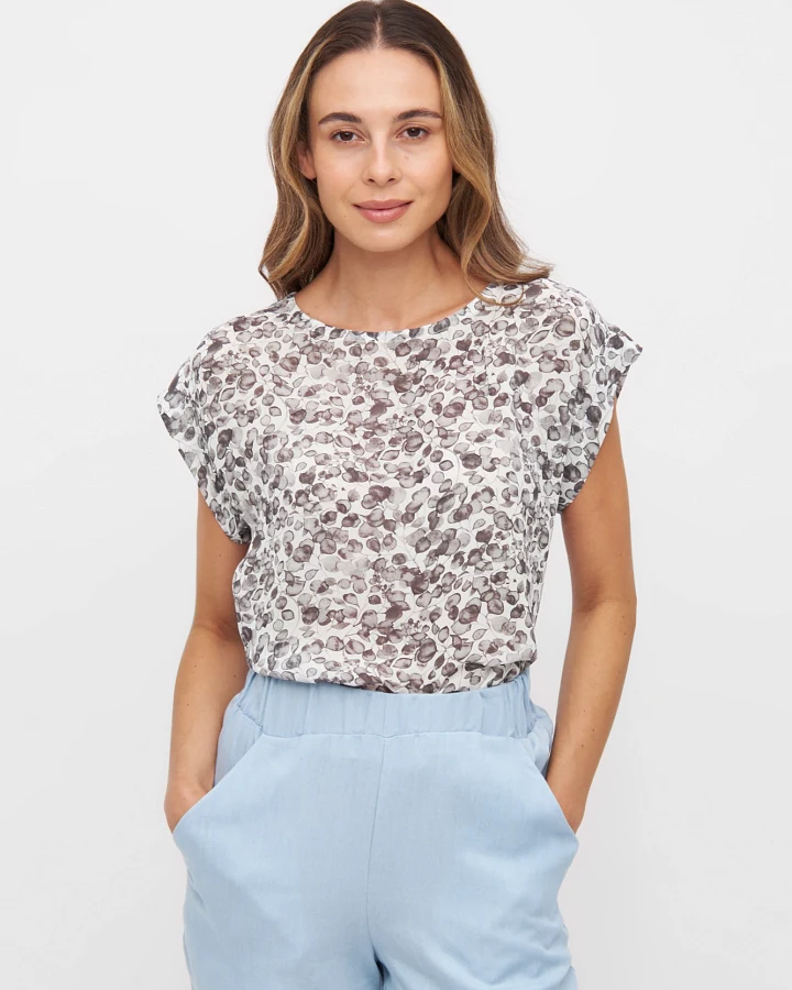 Widda Damen vegan Bluse Sommer Linda Gemustert Beige