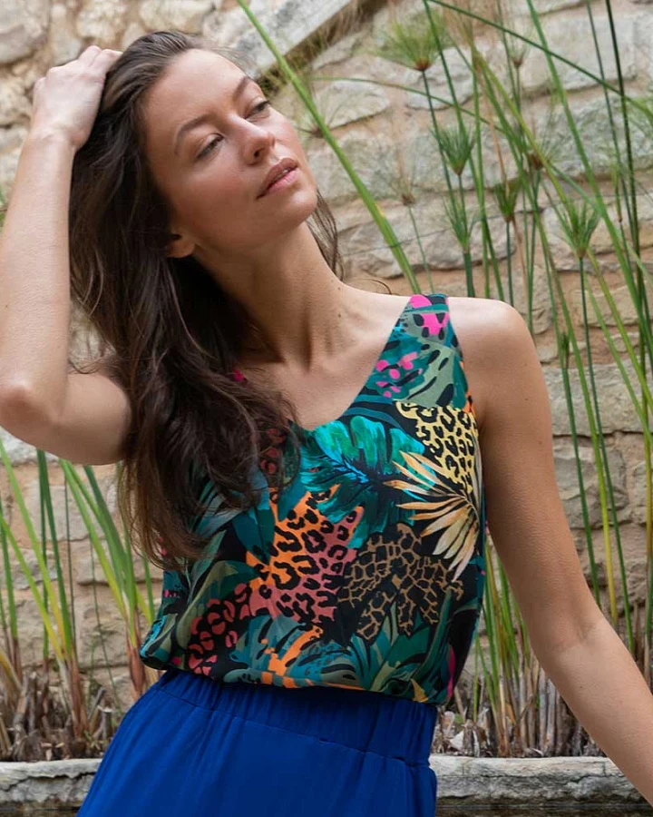 Widda Damen vegan Bluse Vau Gemustert Multicolor