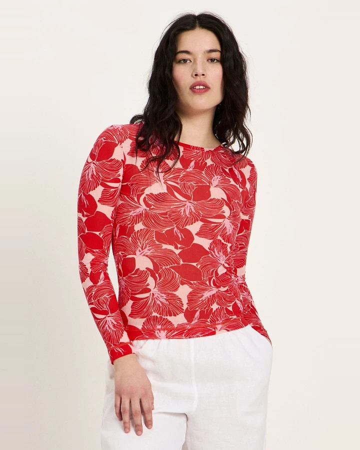 Langarmshirt Print Bloom Red