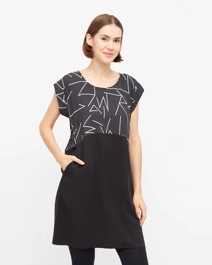 Widda Damen vegan Kleid Too Lines Schwarz/Weiß
