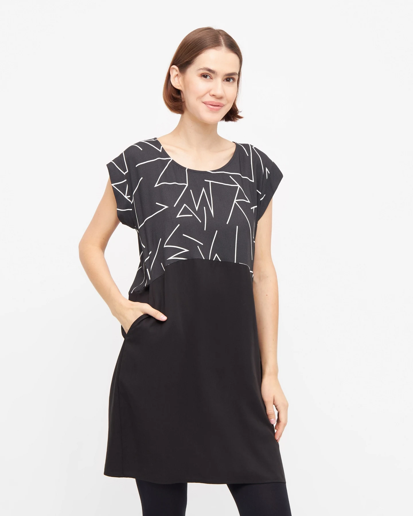 Widda Damen vegan Kleid Too Lines Schwarz/Weiß – Ansicht 2