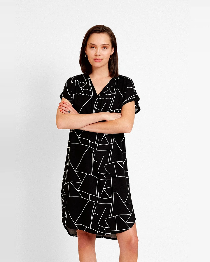 Widda Damen vegan Bluse Tunika Nomad Lines Dark Smoky Black