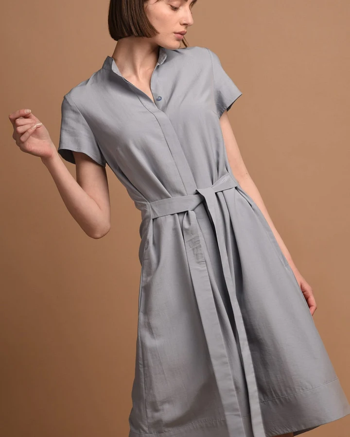 AYANI Damen vegan Hemdkleid Mit Kurzen Ärmeln Melanie Hellblau