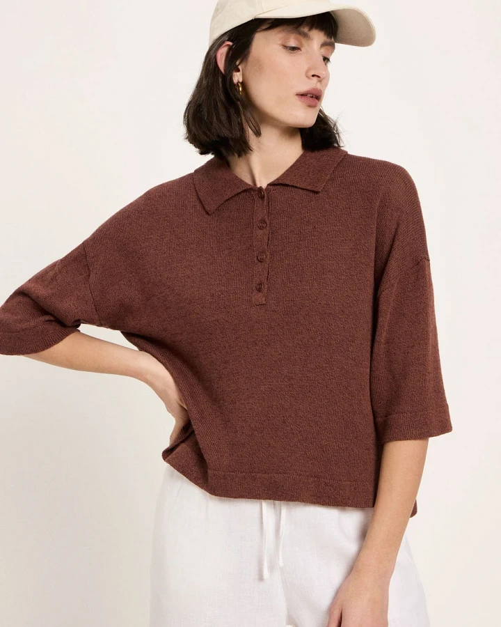 Pullover Polo Halbarm Braun