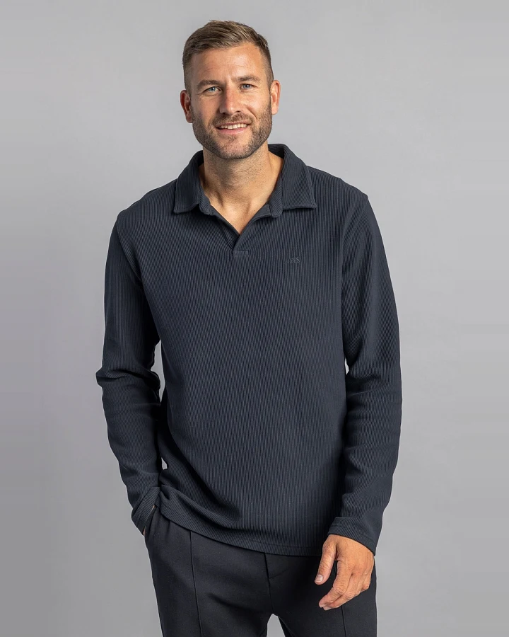 DIRTS Herren vegan Polo Longsleeve Ottoman Ash Black