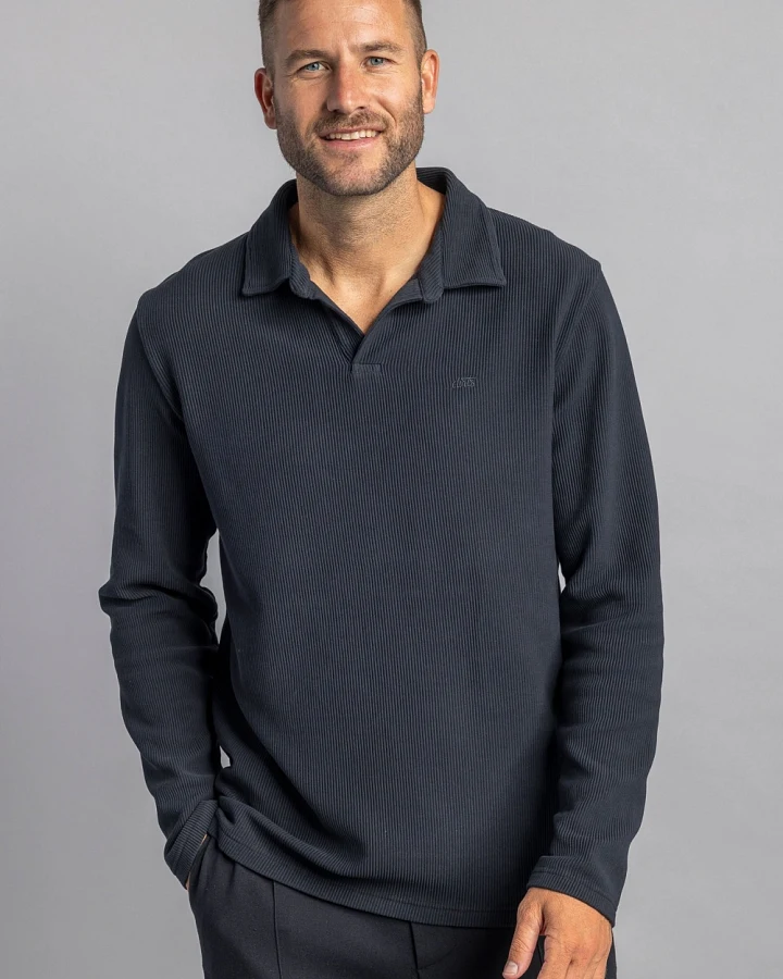 DIRTS Herren vegan Polo Longsleeve Ottoman Ash Black