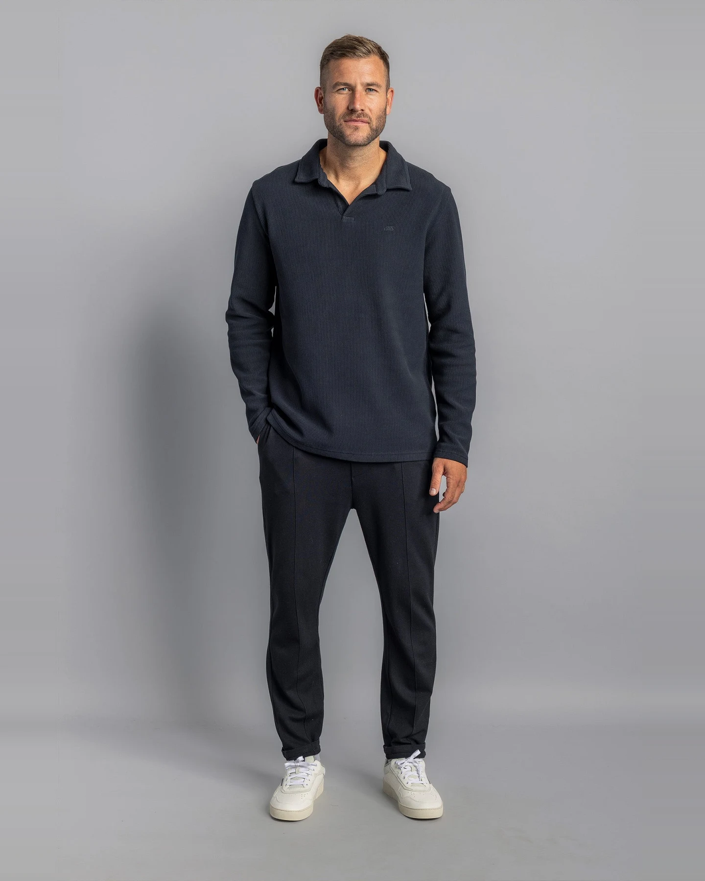 DIRTS Herren vegan Polo Longsleeve Ottoman Ash Black – Ansicht 2