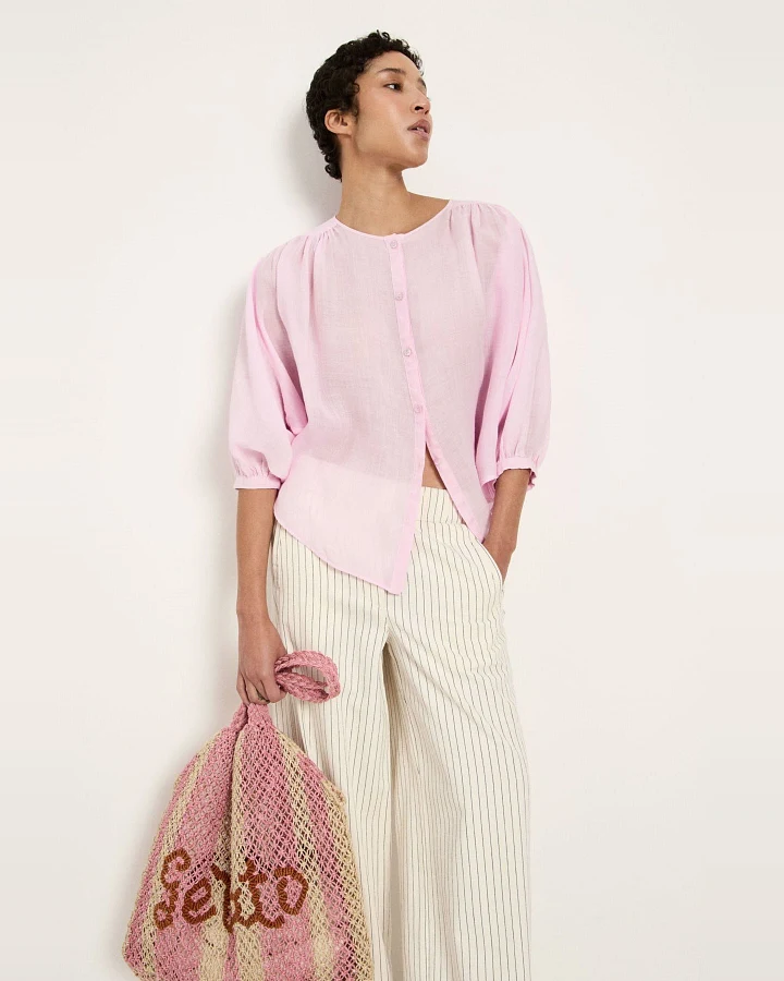 Bluse mit Kräuseln Rosa