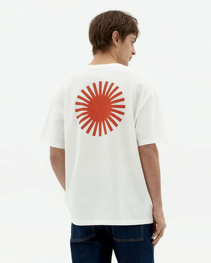 Thinking MU Herren vegan T-Shirt Aaron Red Sun Back Print Weiß