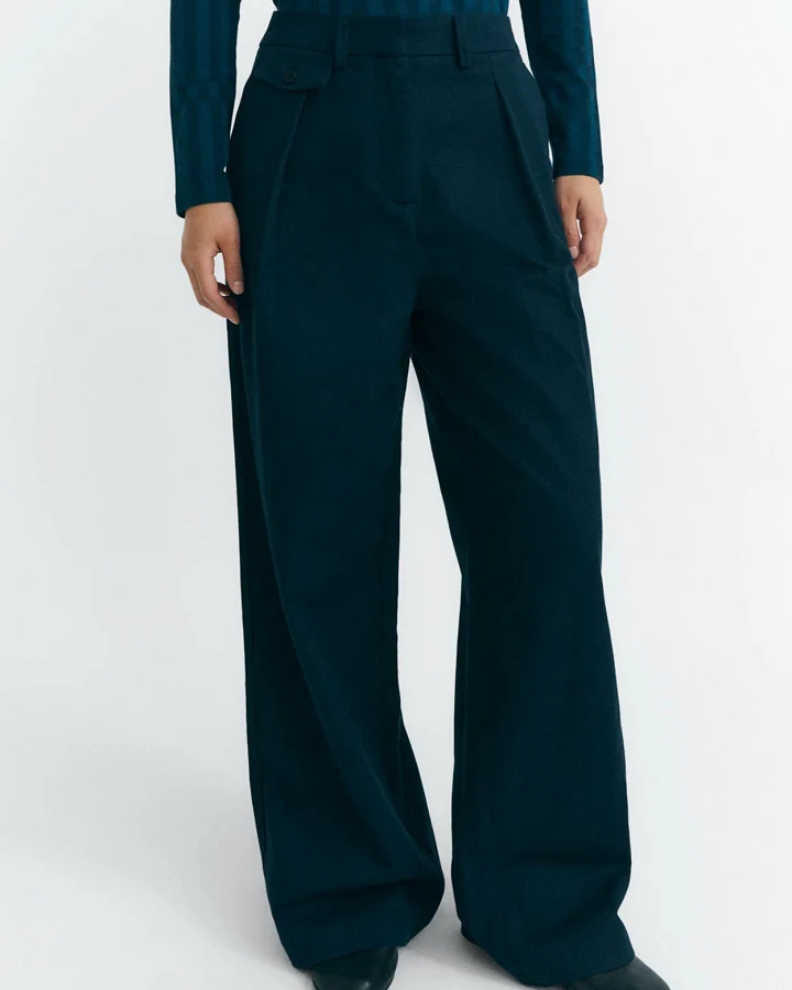 Thinking MU Damen vegan Hose Pat Weites Bein Navy