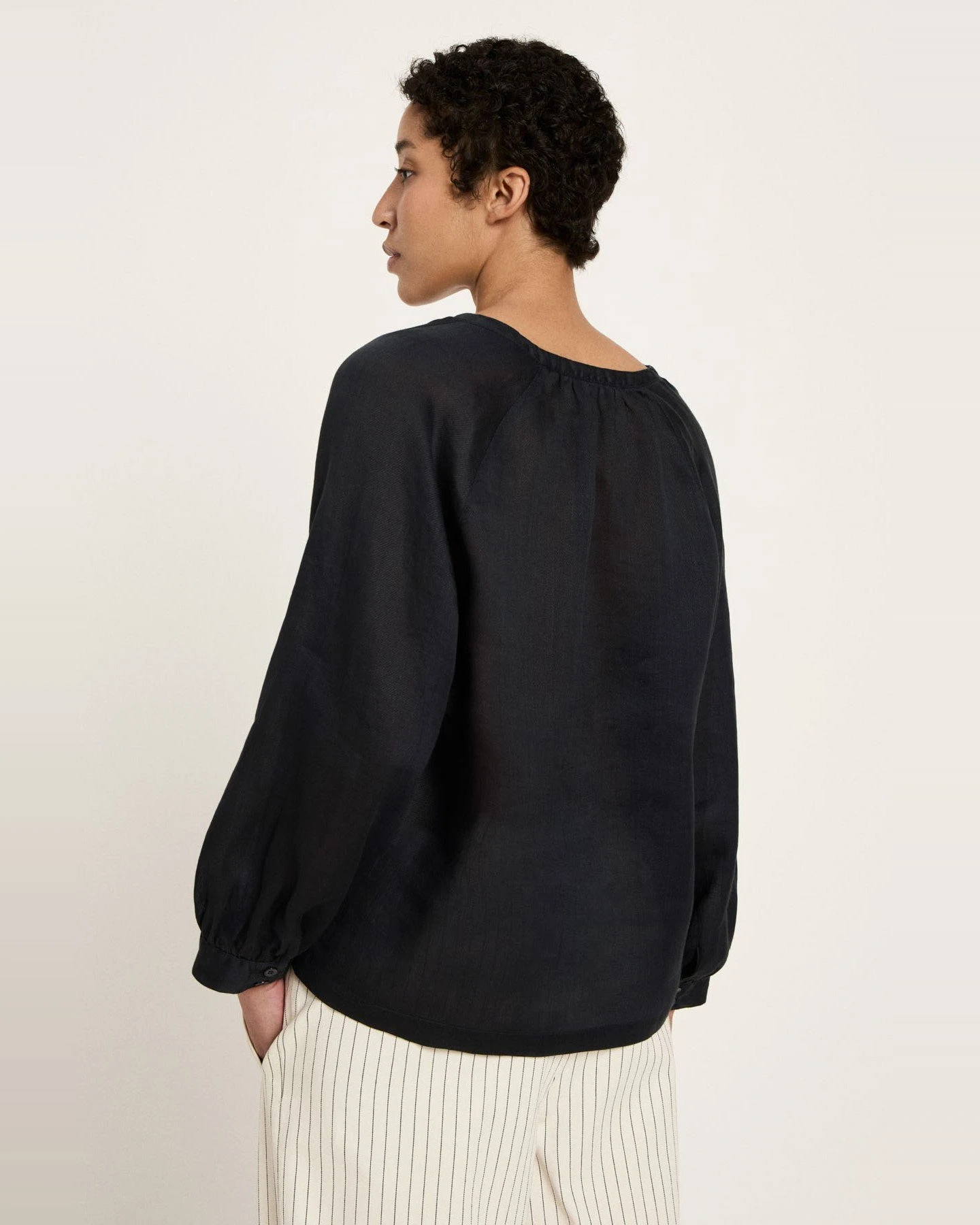 Bluse 3/4 Arm Ramie Schwarz – Ansicht 2