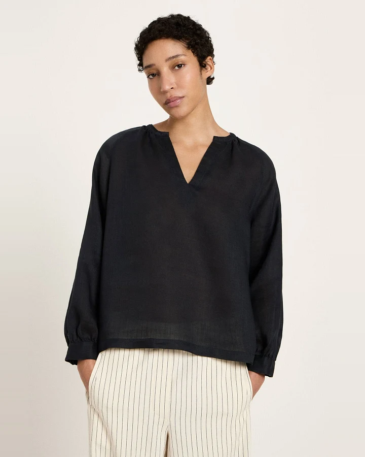 Bluse 3/4 Arm Ramie Schwarz