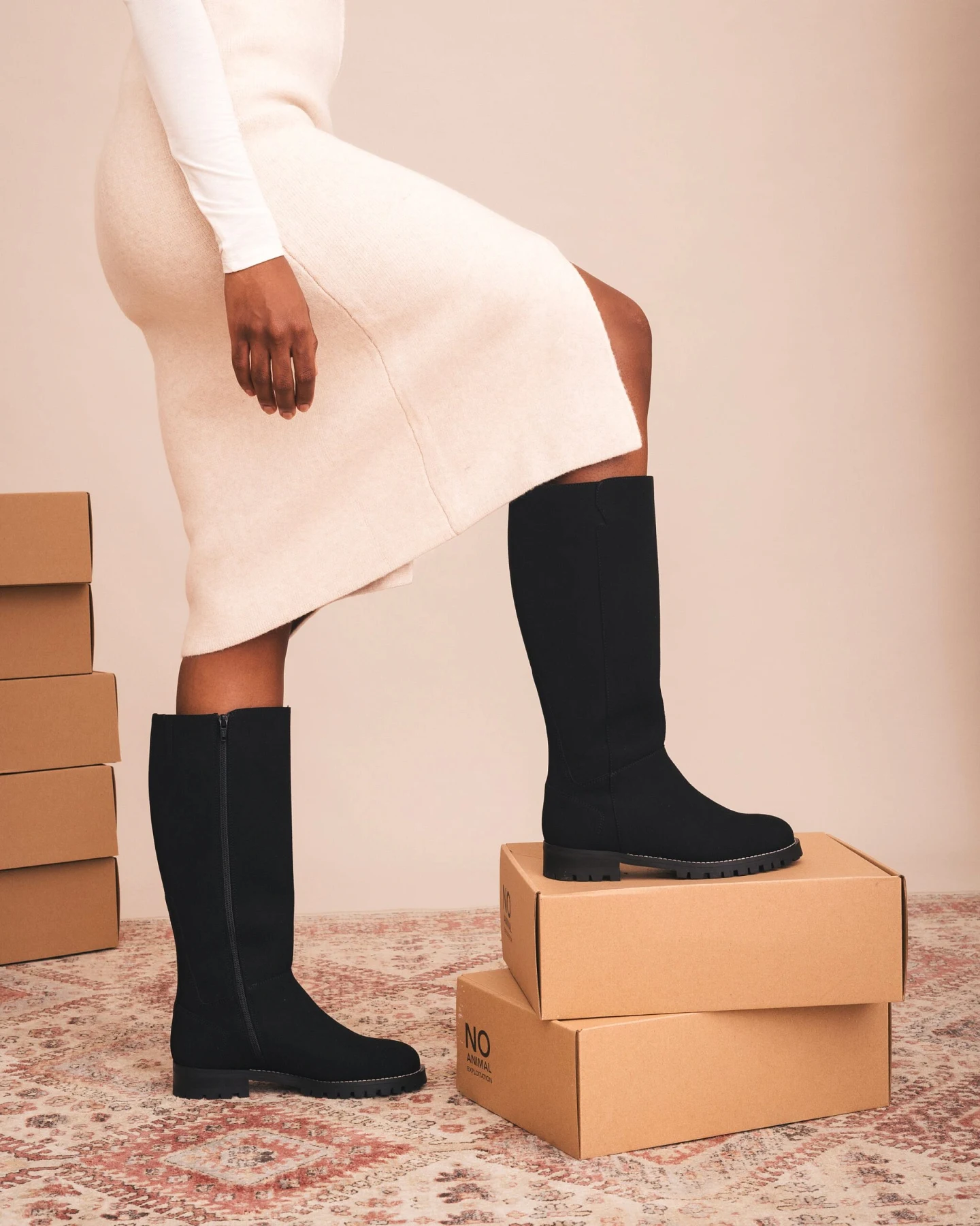 NAE Damen vegan Overknee Stiefel Irem Schwarz – Ansicht 2