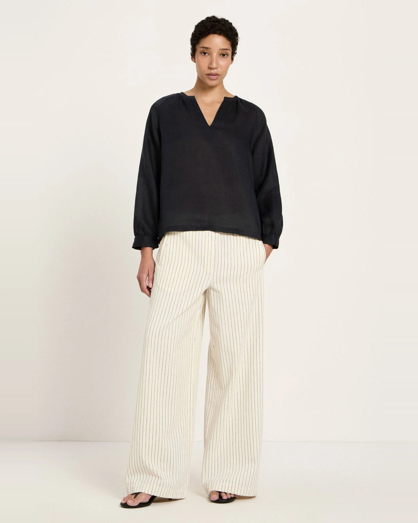 Bluse 3/4 Arm Ramie Schwarz – Ansicht 4