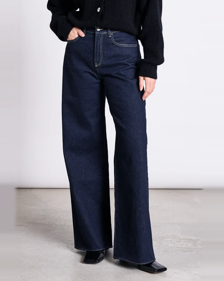 JAN 'N JUNE Damen vegan Jeans Weites Bein Tacna Dunkelblau