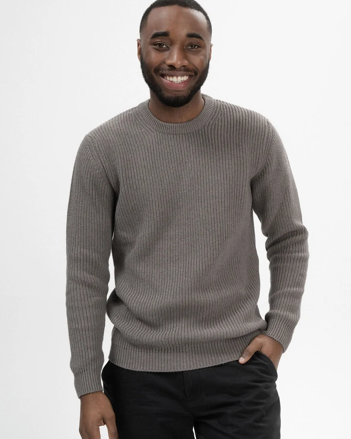 MELA Herren vegan Strickpullover Ravi Bär Melange Graubraun