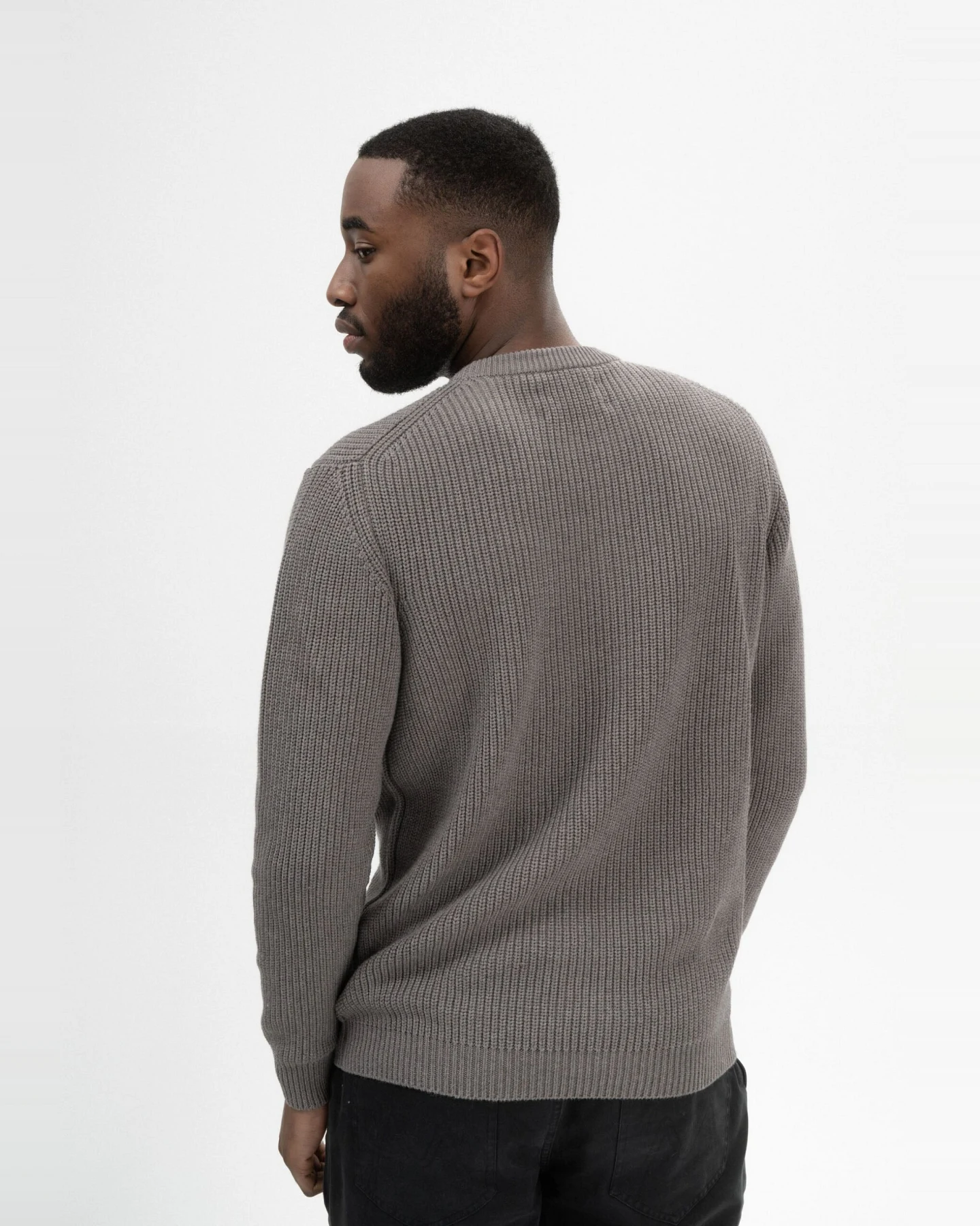 MELA Herren vegan Strickpullover Ravi Bär Melange Graubraun – Ansicht 2