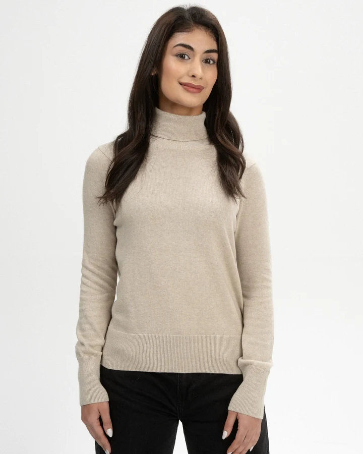 MELA Damen vegan Strickpullover Mit Rollkragen Mayura Pebble Melange