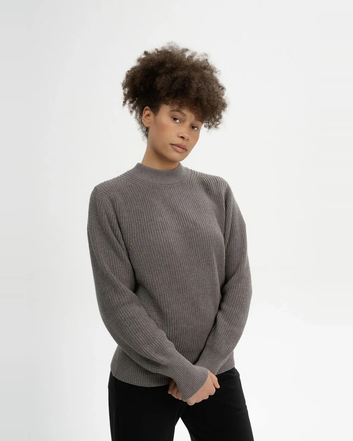 MELA Damen vegan Strickpullover Riya Bear Melange Graubraun