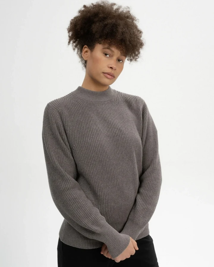 MELA Damen vegan Strickpullover Riya Bear Melange Graubraun