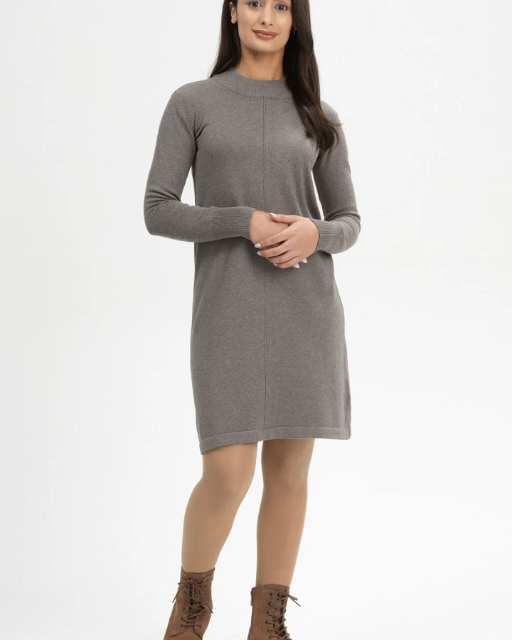 MELA Damen vegan Kleid Feinstrick Harleen Bear Melange Graubraun