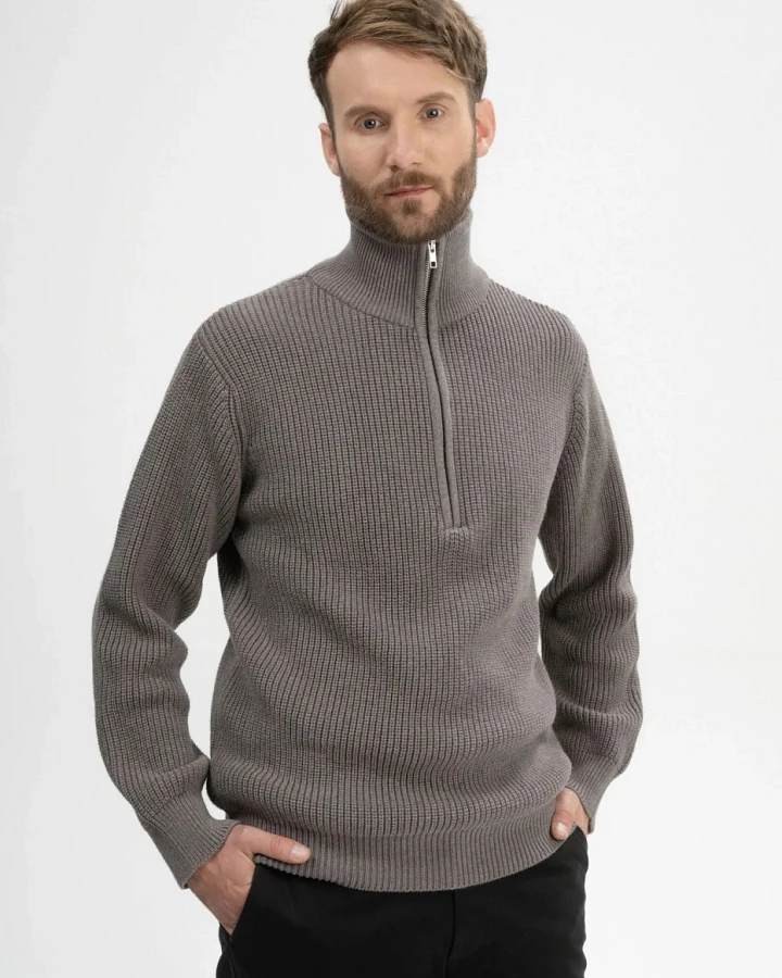 MELA Herren vegan Strickpullover Rippe Udai Bär Melange
