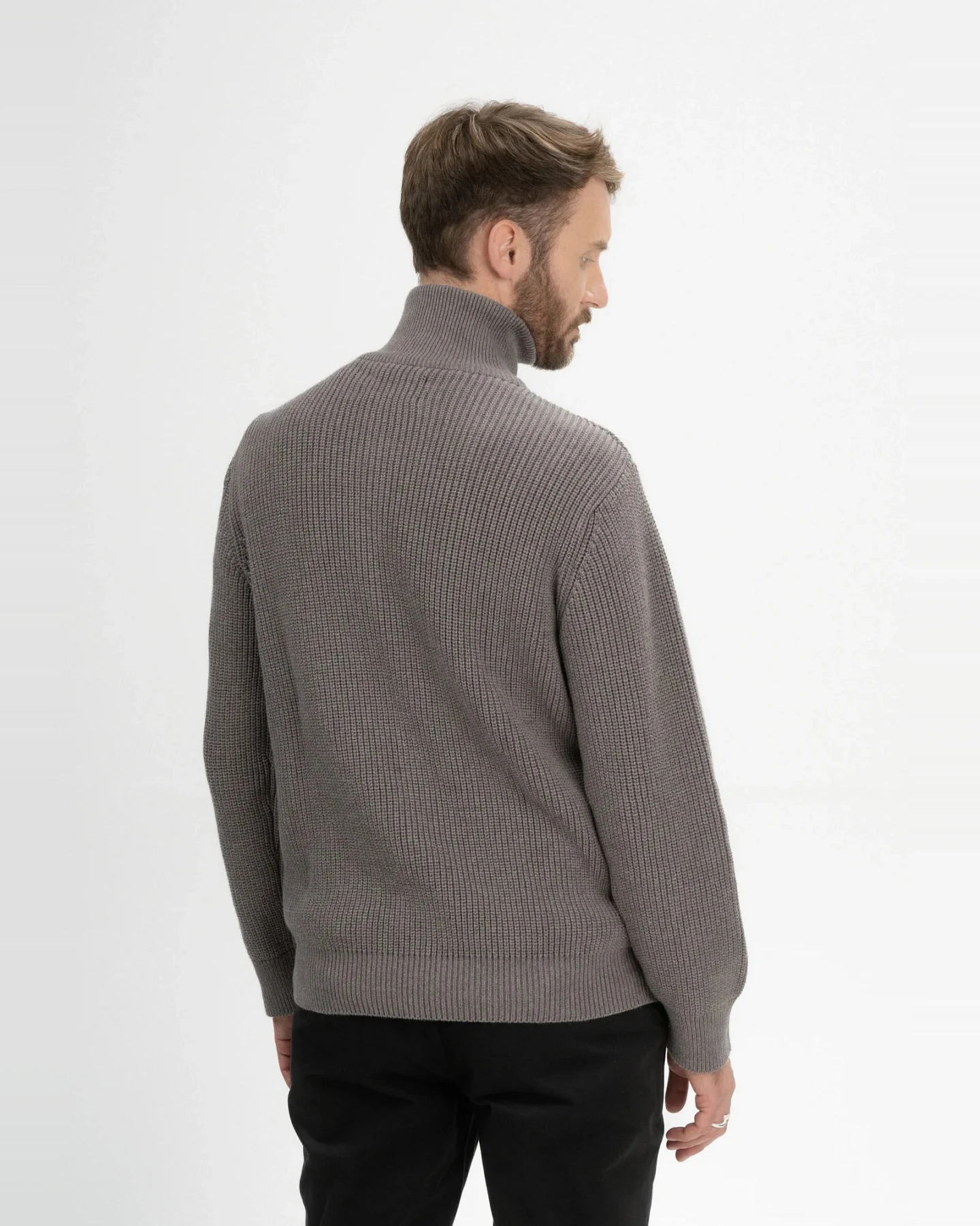 MELA Herren vegan Strickpullover Rippe Udai Bär Melange – Ansicht 2