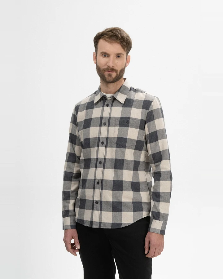 MELA Herren vegan Hemd Flanell Sahel Anthrazit Kariert