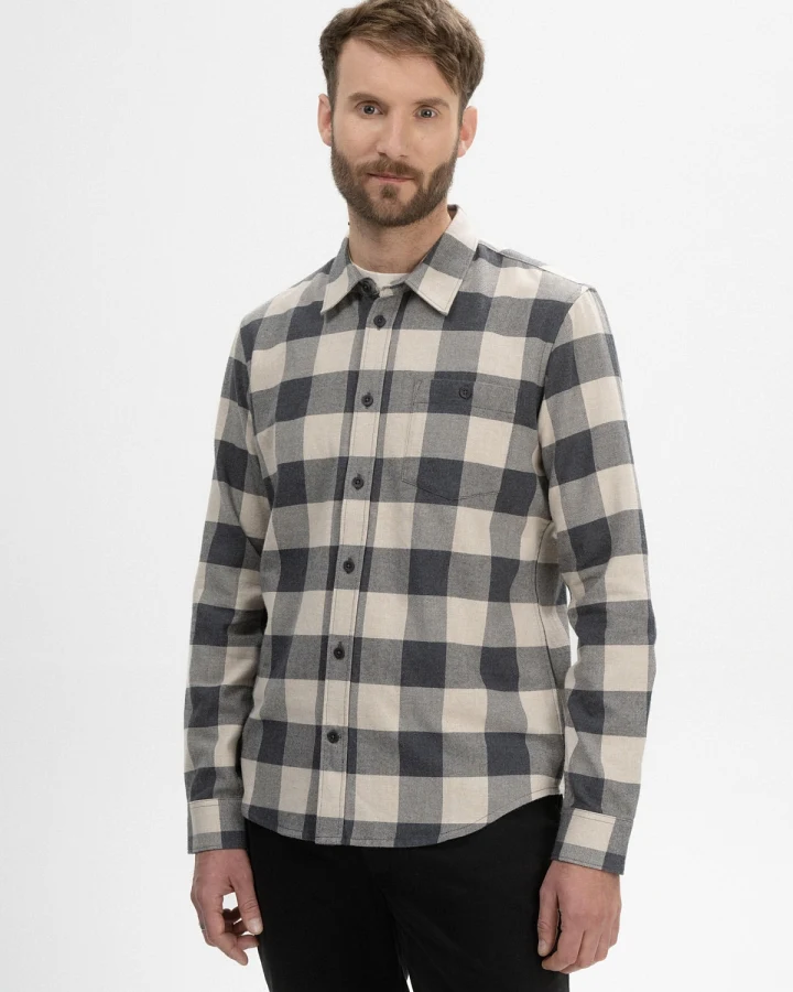 MELA Herren vegan Hemd Flanell Sahel Anthrazit Kariert