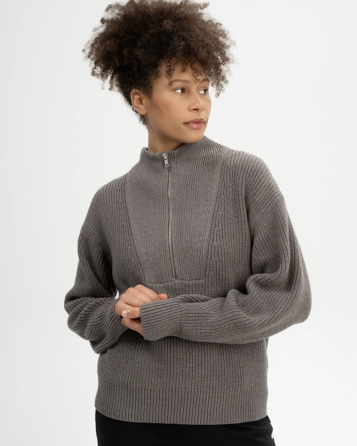 MELA Damen vegan Strickpullover Rippe Kimaya Bär Melange