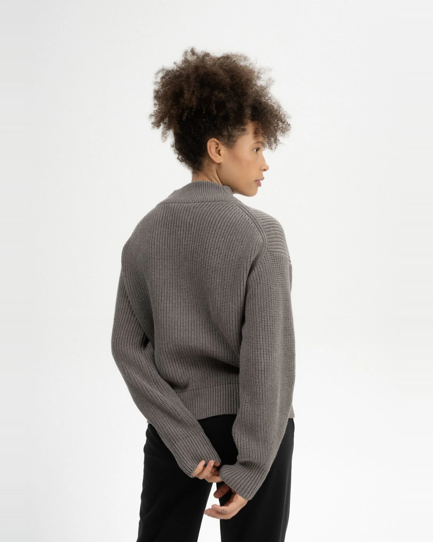 MELA Damen vegan Strickpullover Rippe Kimaya Bär Melange – Ansicht 2