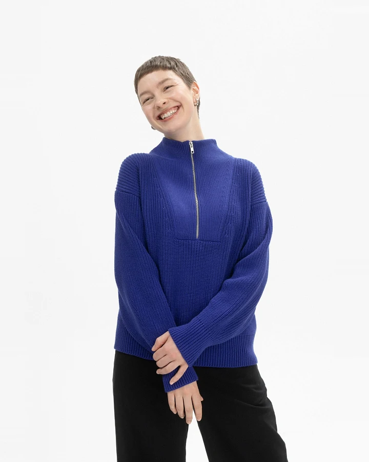 MELA Damen vegan Strickpullover Rippe Kimaya Bold Blue